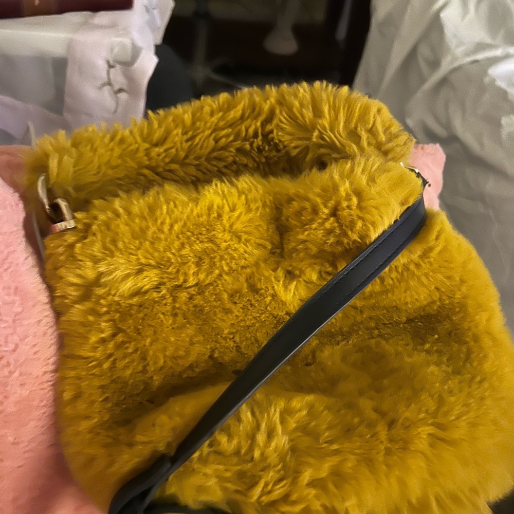 Topshop Mustard Faux Fur Shoulder Bag